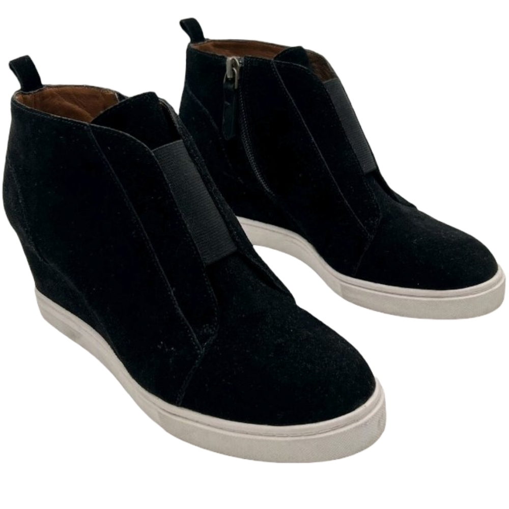 Linea Paolo Wedge Sneaker Black Felicia Platform Shoes Bootie Suede Size 9